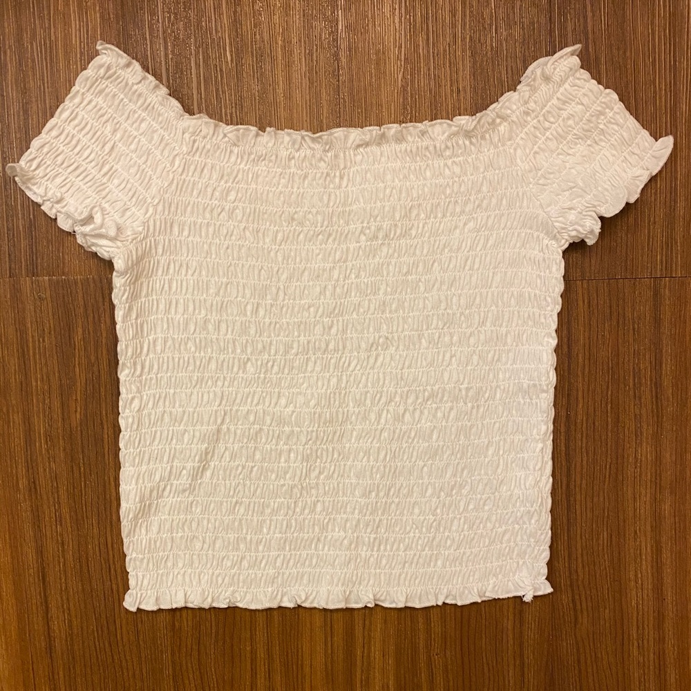 White scrunched crop top